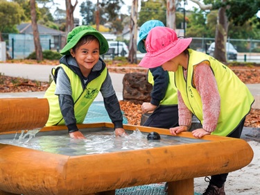 Children using water play features