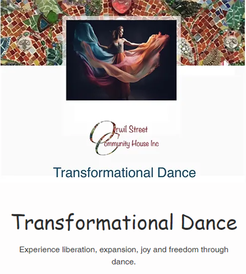 Flyer for Orwil Street Community House Transformational Dance Sessions
