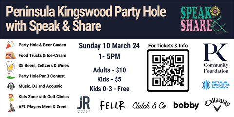 Flyer for Peninsula Kingswood Party Hole with Speak & Share